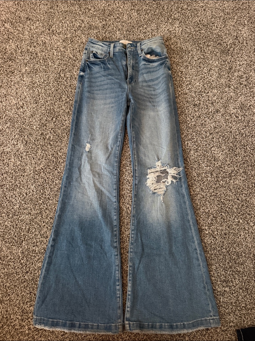 High-Rise Blue Distressed Flare Jeans